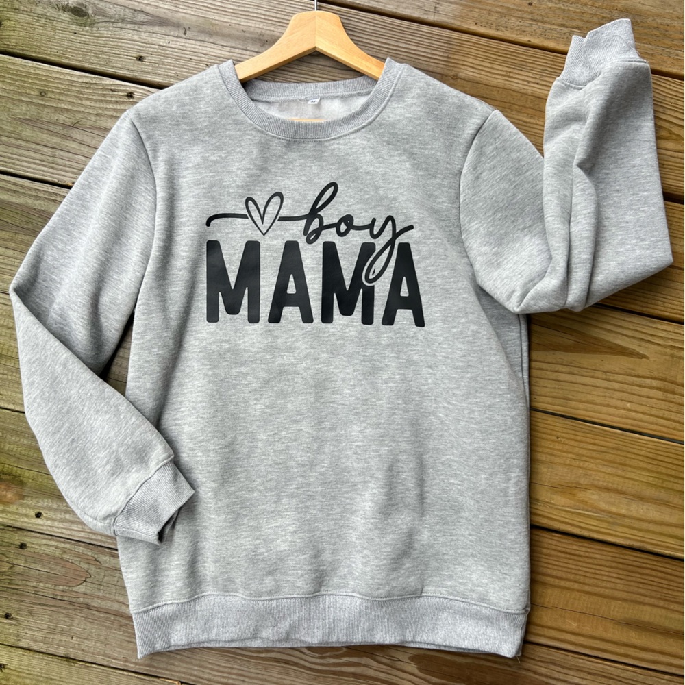 Boy Mama Grey Medium Fleece Crewneck Sweatshirt - Womens’s - Picture 2 of 7